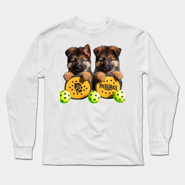 German Shepherd Puppies Pickleball Design Long Sleeve T-Shirt by Battlefoxx Living Earth